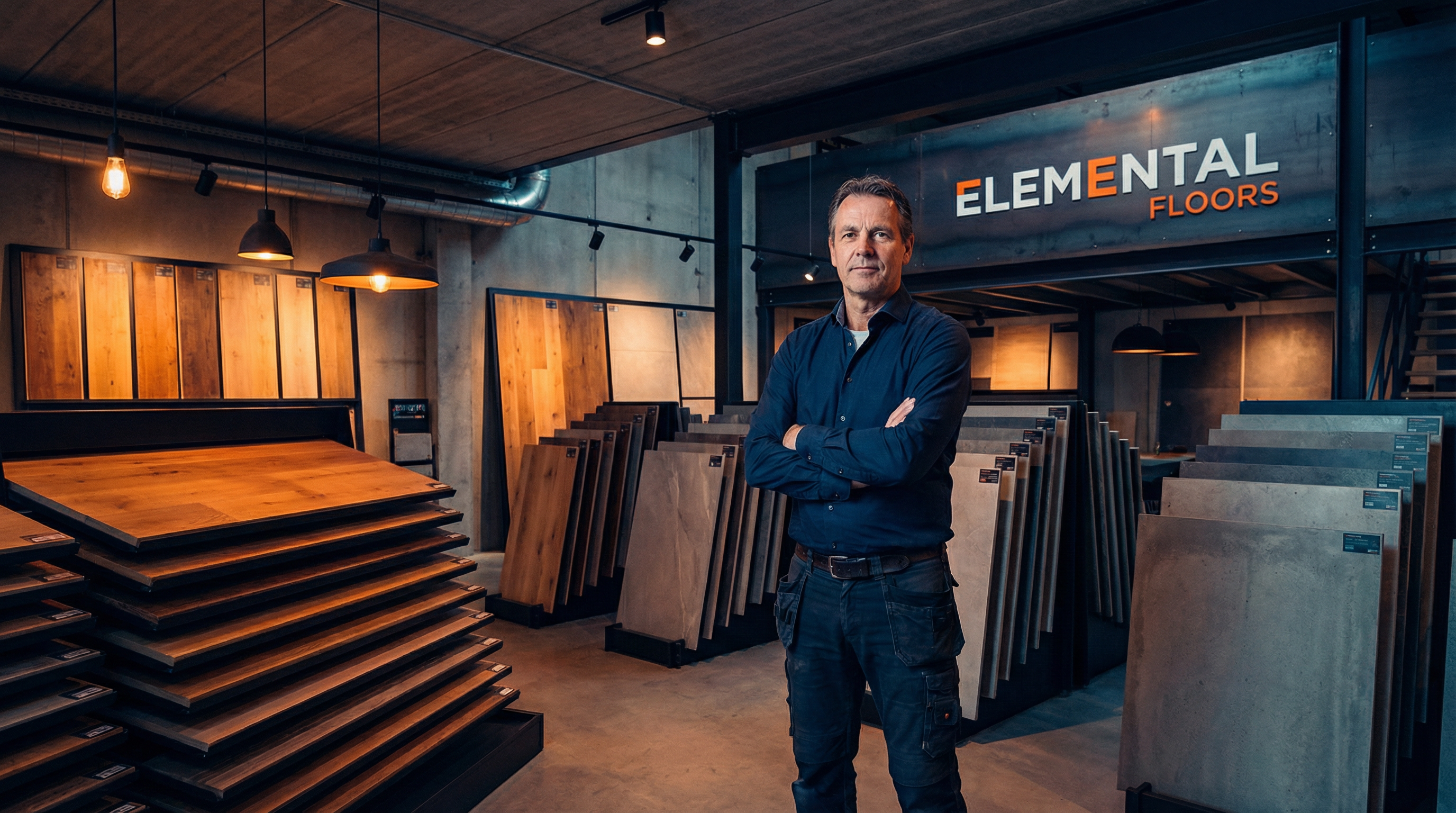 Dono de loja de pisos confiante